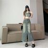 American Retro Denim Suit Women's Summer Spice Girl Sleeveless Vest Split Skirt Two-piece Set High Waist and Thin