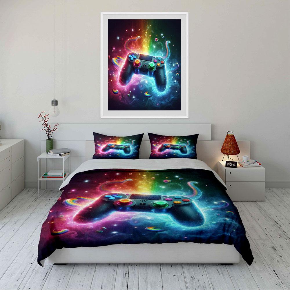 Colorful Gaming Controller Set Bedding Duvet Cover Set Duvet Cover Pillowcases (1 * Duvet Cover 2 * Pillowcases, without duvet insert)
