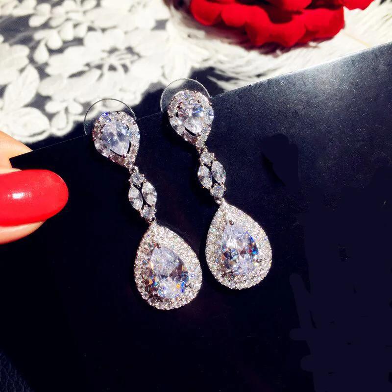 Große Wassertropfen 5A Zirkonia Ohrringe für Damen Sterling Silber für Mädchen Geburtstagsgeschenk