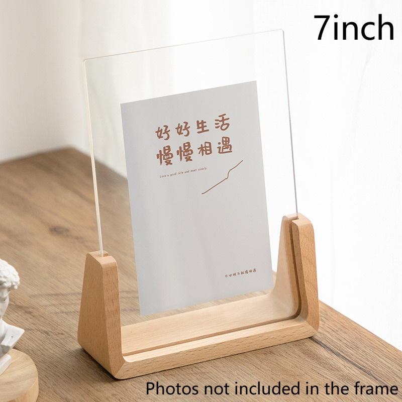 Modern U Shaped Acrylic Photo Frame Walnut/Beech Base Transparent Desktop Decor for Home Office Photo Display Gift