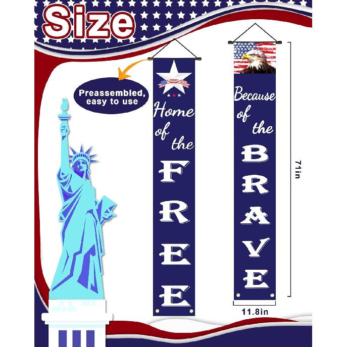 Patriotic Decorations for Memorial day, 4th of July Decor n Flag Patriotic Porch Sign Banners, Red White Blue Independence Day Memorial day Veterans