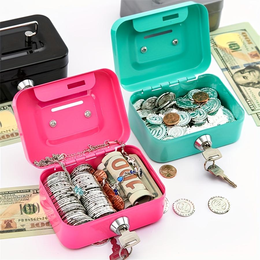 Steel Cash Box with Key Lock, Metal Small Money Organizer with Money Tray, Cash Storage Box with Lockable Cover