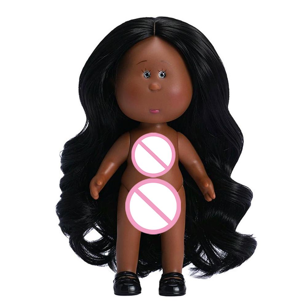 Girls Toy Curly Hair 14cm Bean Eye Vinyl Doll Dress Up Dark Skin Mia Potato Dolls Movable 14cm Action Figure Body Children Gift