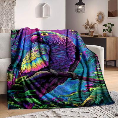 1pc Parrot Jungle Blanket, Lightweight Flannel Throw Blanket for Sofa, Bed, Travel, Camping, Living Room, Office, Couch, Chair, and Bed