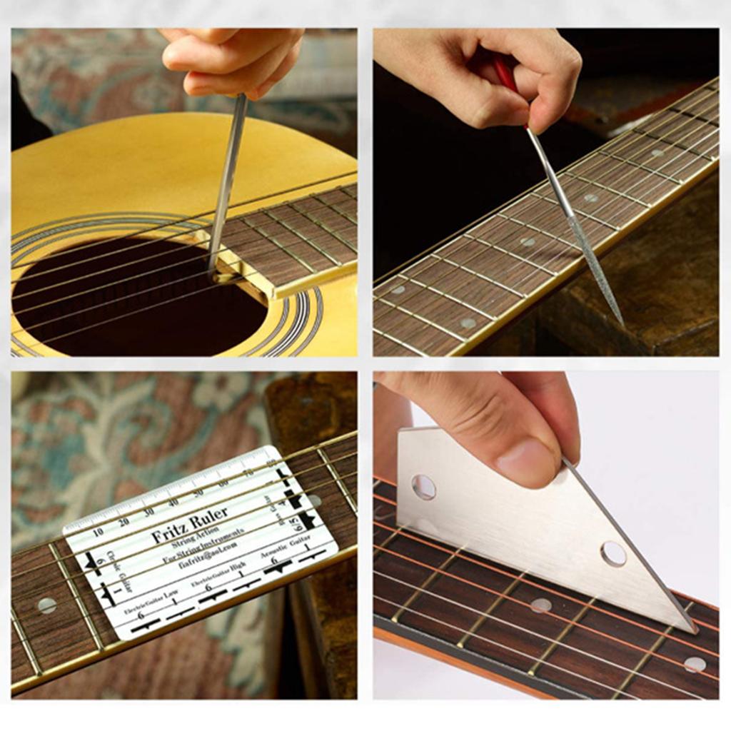 25Pcs Guitar Setup Kits Repairing Tools with String Action Ruler Luthier File Guitar Bridge Pins for Guitar Ukulele