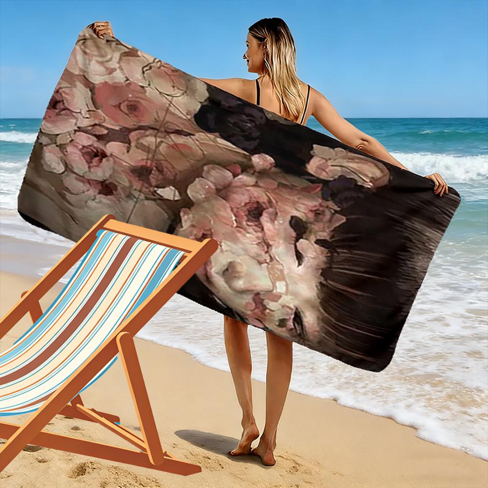 Floral Face Art Illustration Beach towel quick-drying for travel outdoor sports jogging beach and swimming
