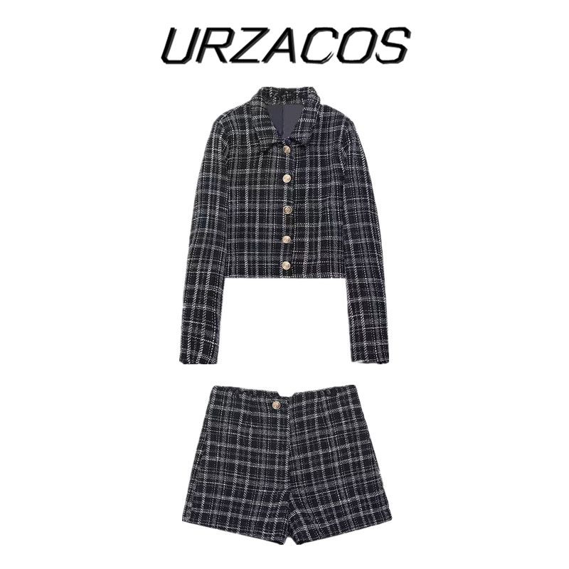 Autumn and Winter European and American Style Plaid Texture Coat Short Suit