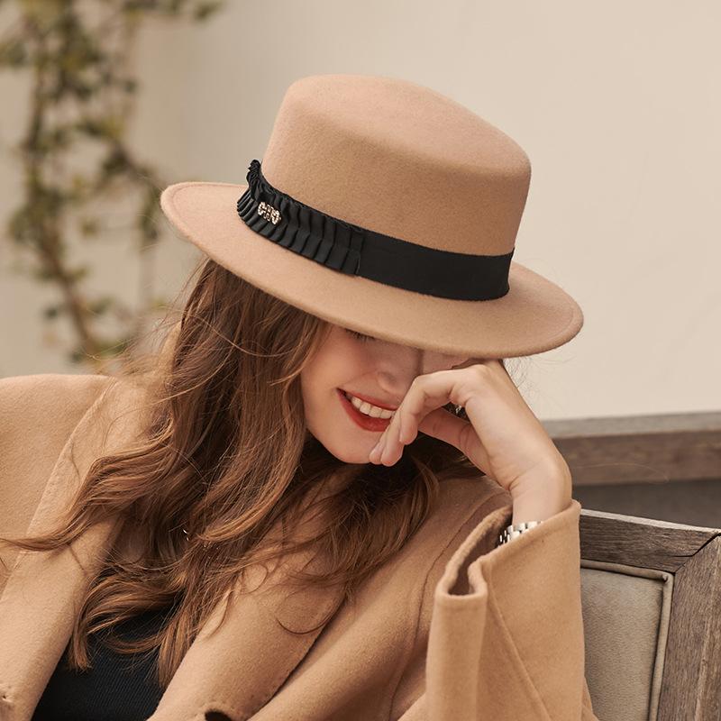 New autumn and winter flat hat retro wool felt hat temperament fashion style top hat