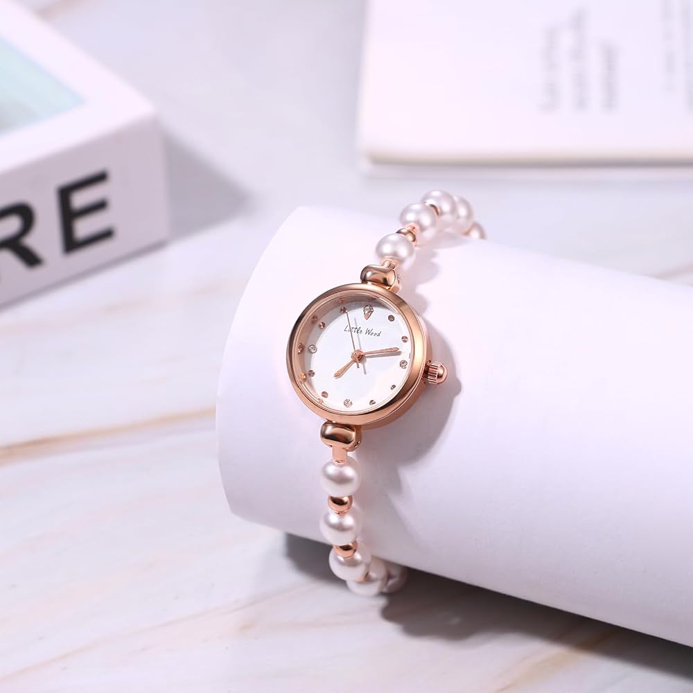 "Fashion Pearl Bracelet Watch Analog Display 3ATM Waterproof Stainless Steel Bangle Rose Gold Women's Accessories"