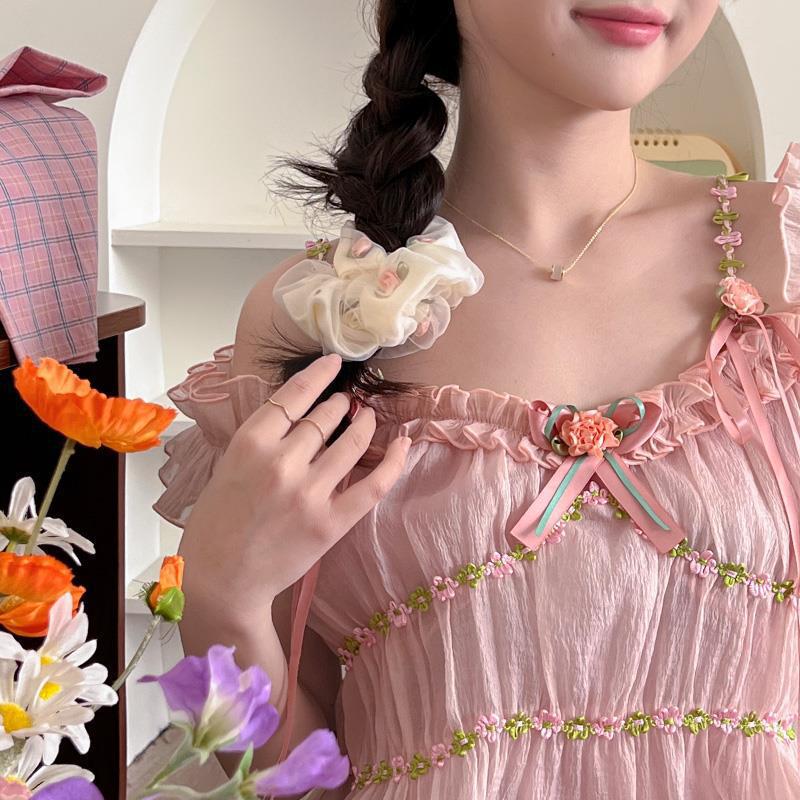 Women's Rose Mesh Scrunchie - French Style Elastic Hair Tie Durable Leatherette