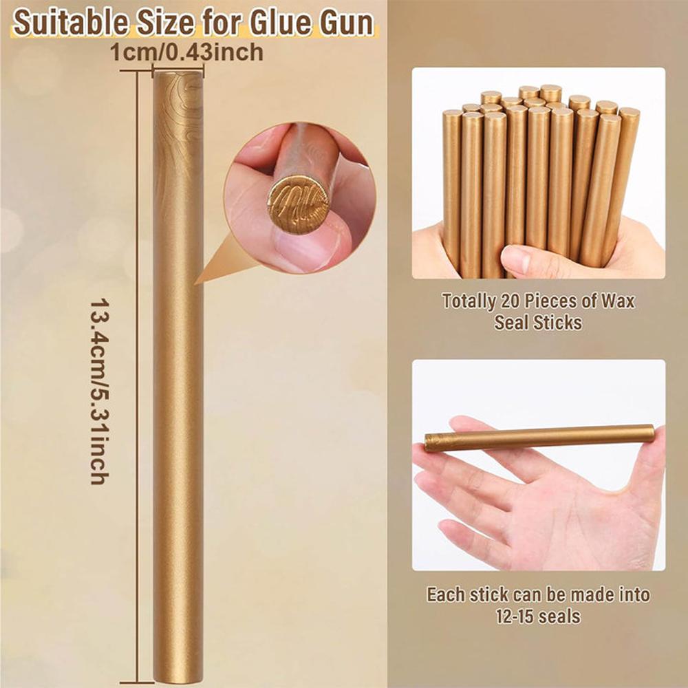 20pcs Vintage Gold Wax Seal Sticks For Wax Sealing Stamps 13.4x1cm Sealing Wax Sticks for Glue Gun For Wedding Invitations