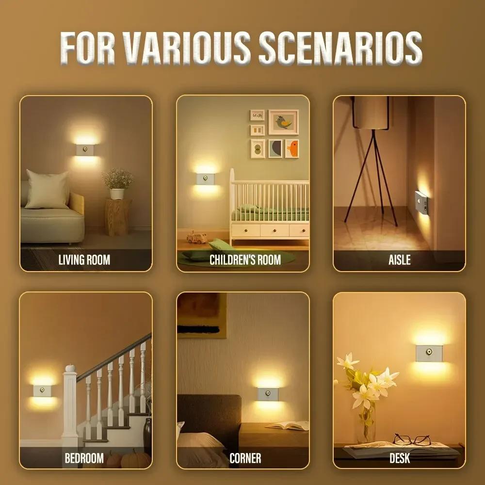 1-4PCs LED Induction Night Light USB Charging Wireless Lamp With Motion Sensor Light Bedroom Bathroom Corridor Cabinet Wall Lamp