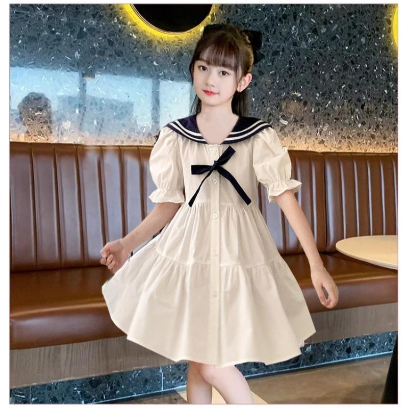 Girls Dress 2024 Summer Preppy Style Children Clothing 100% Cotton Lapel Casual Cotton Dresses for Kids