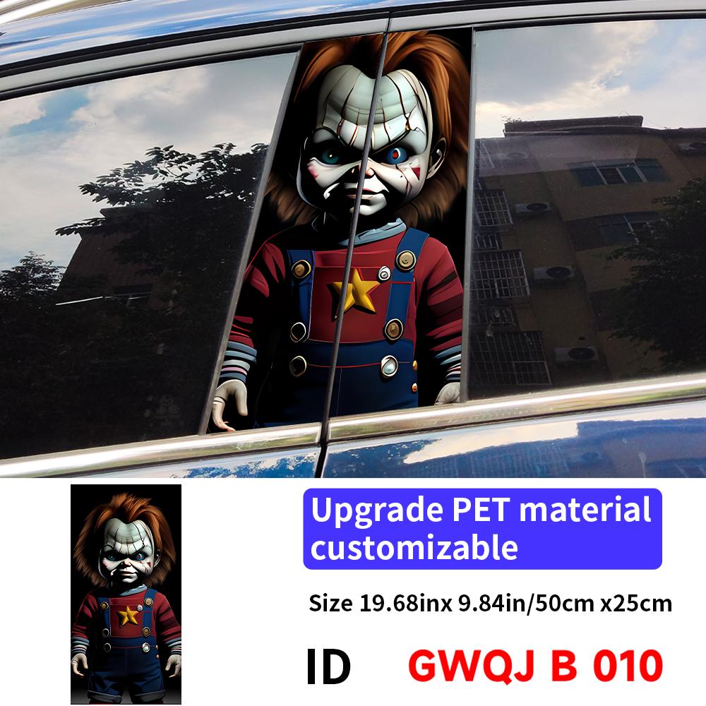 Horror Ghost Doll Car Sticker Auto B-pillar Car Center Column Decor Cover Scratches Waterproof Sunscreen Vinyl Decal Accessories
