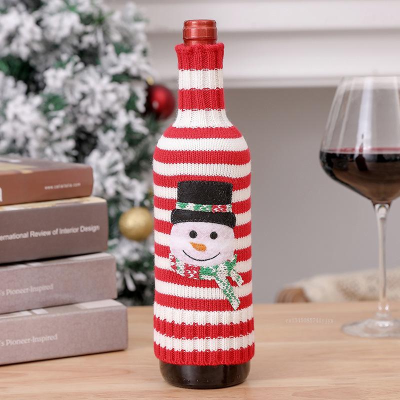 Christmas Wine Bottle Cover Set Santa Snowman Woven Wine Bottle Bags for Christmas Party Dinner Table Decorations New Year Gifts