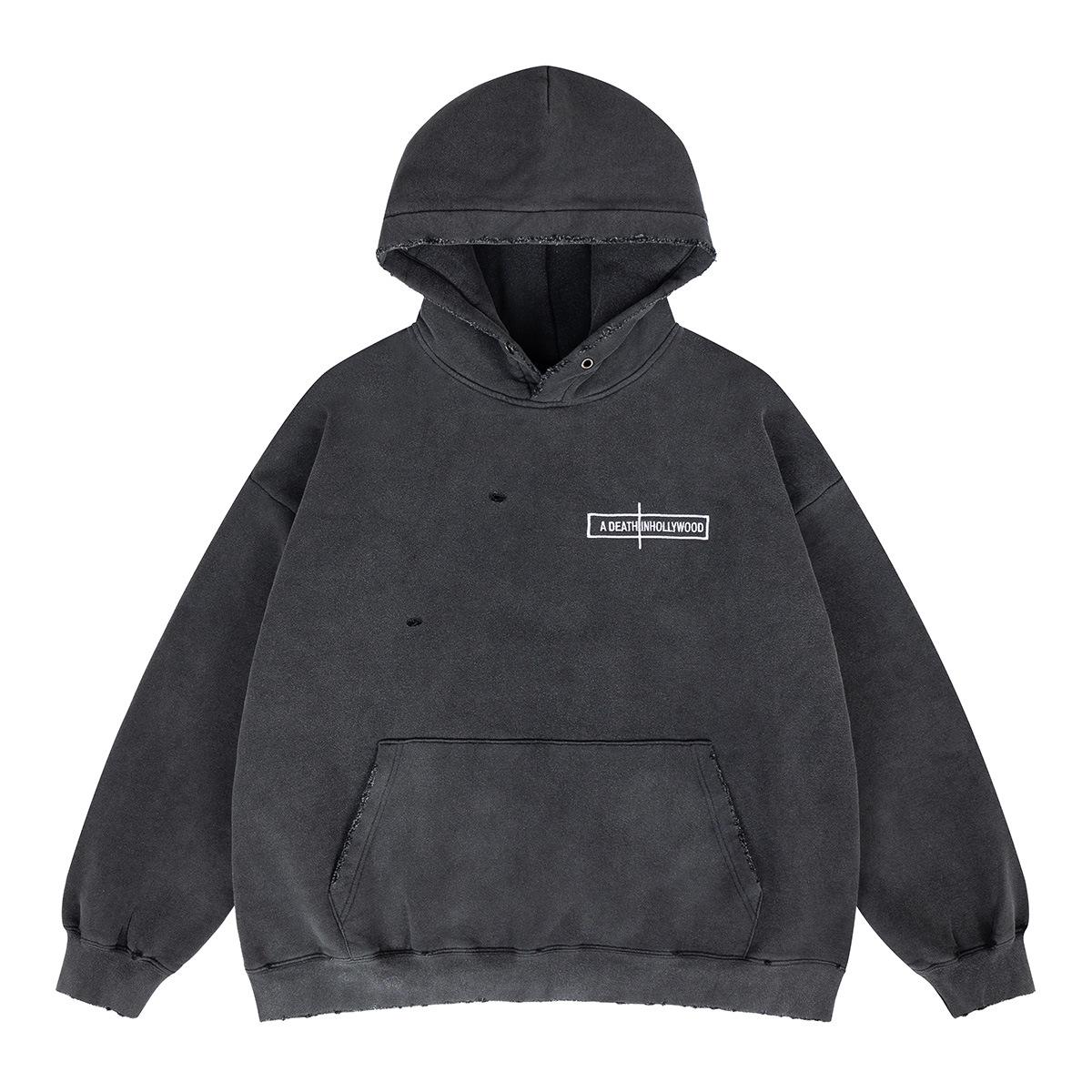 Lan Hai Мужская одежда | Осень/Зима 2025 Винтажная потертая вышитая толстовка L чёрный