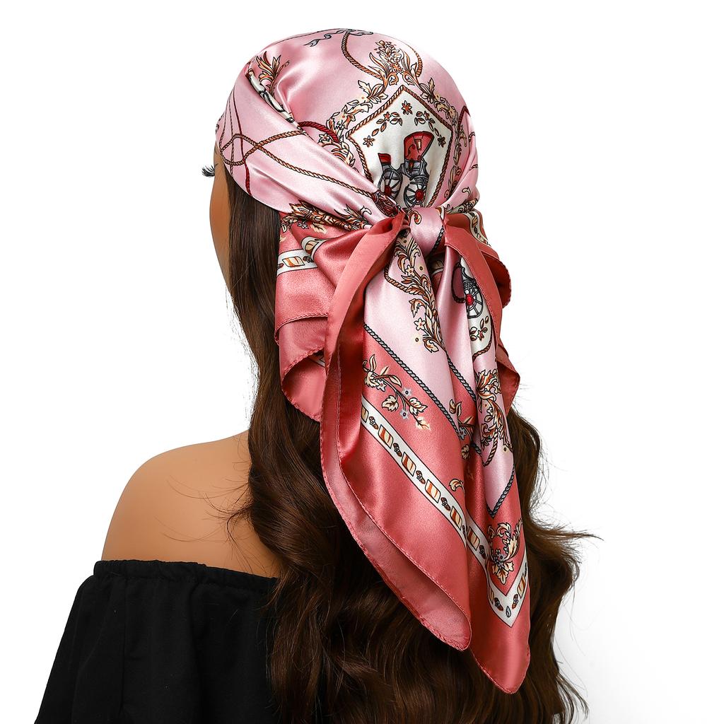 Lenço de Cabeça Feminino Marca de Luxo Quadrado 90*90cm Seda Foulard Cetim Bandana Cabelo Lenço de Pescoço Macio Hijab Lenços de Cabelo Para Senhoras