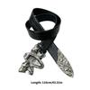 Black Embossed Waist Belt with Texture Design, Metal Buckles and PU Waist Strap for Street Wear Styling Pants Accessories