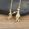 Nidin Exquisite Gold Plated Mom Daughter Necklace Girl Boy Pendant Chain Choker Cubic Zirconia Jewelry Mother's Day Gift
