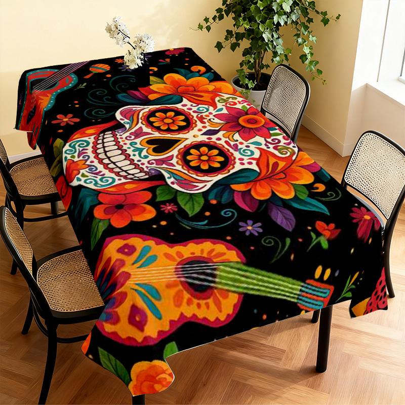 Nappe rectangulaire Jour des Morts mexicain pour décoration de table, cuisine, salle à manger, imperméable, réutilisable, pour tables, fête 140x140cm