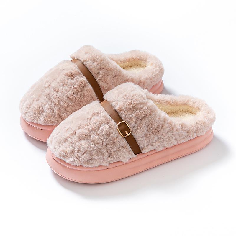 

Cotton Slippers with Toe Caps for Warmth, Thickened Plush and Soft-soled Home Shoes for Women Fits 35-36