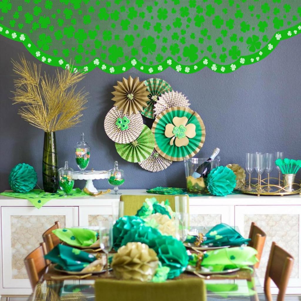 Green Shamrock Mantle Scarf for Fireplace - St Patricks Day Fireplace Cover Decorations Indoor - Lace Irish Mantel Scarves Garland Runner - Saint