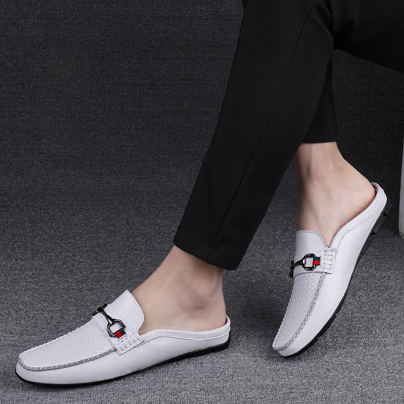 Men's First Layer Cowhide Genuine Leather Mules Male Summer Casual Breathable Comfy Sandals Open Back Low-heel Slipper