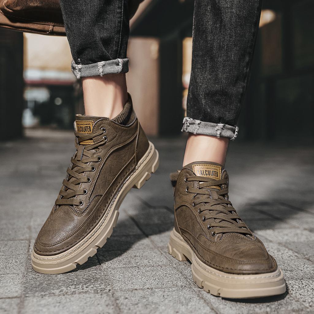 Men's Boots Fashion High Top Casual Sneaker High Quality Leather Ankle Boots for Men Lace Up Platform Work Boot Botas Masculinas