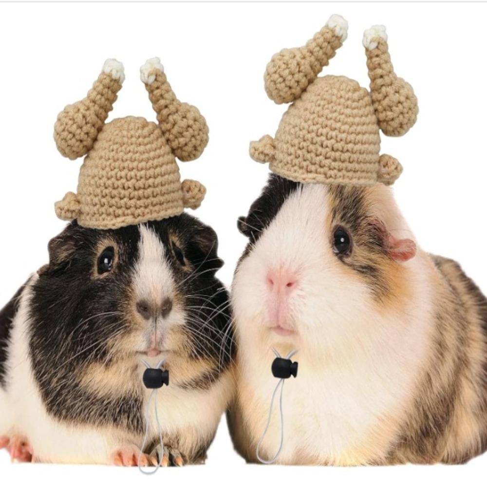 2PCS Cartoon Hamster Hand-Crocheted Hat Mini Small Pet Novelty Headwear Hamster Beanie Hat  Festive 2PCS