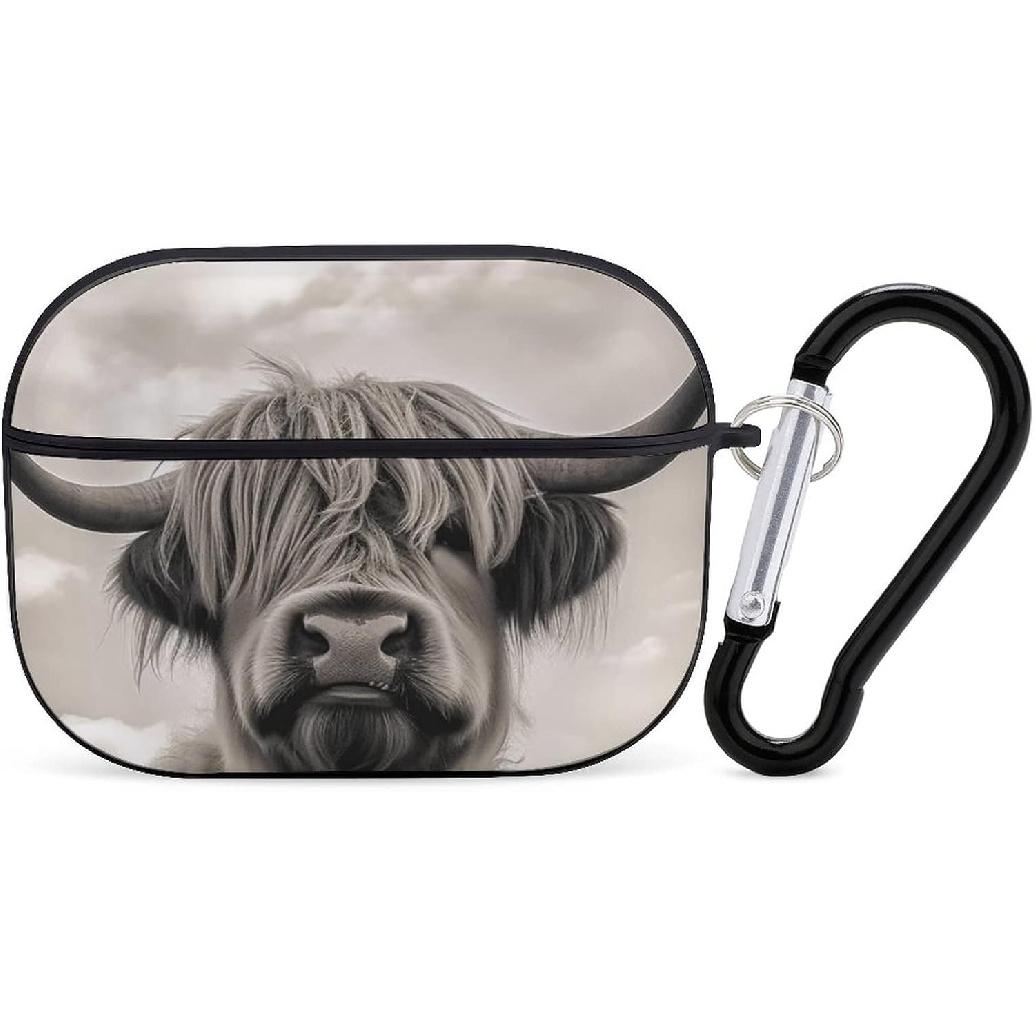 Long Horn Highland Cow Design Case Compatible with AirPods Pro Case 2019 with Keychain Shockproof Protective