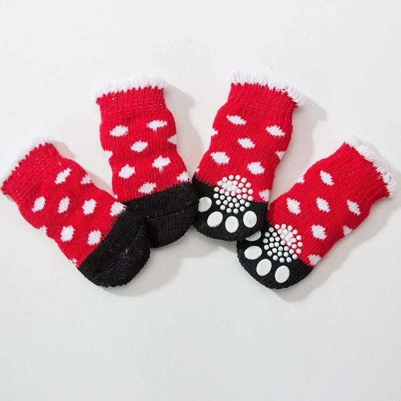 4pcs/set Puppy Socks Cute Pattern Foot Covers For Kitten Warm Anti Slip Shoes Paw Protector Christmas Gift for Cat Dogs