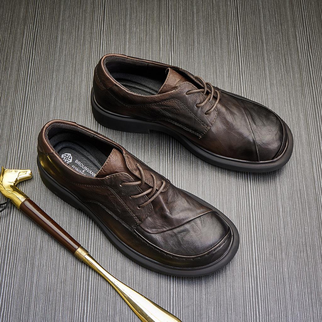 Casual Small Leather Shoes Men'S Genuine Leather Business One-Pedal Men'S Shoes Green Round Head Casual Fashion Shoes