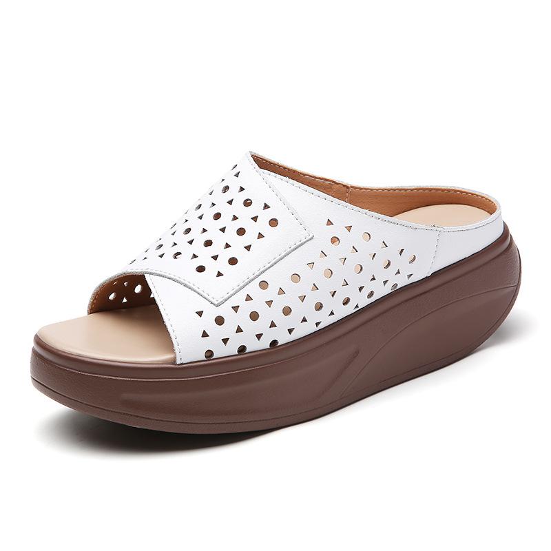 

Полые тапочки на толстой подошве, летние туфли на наклонном каблуке, модные босоножки с открытым носком «рыбий рот» 40 белый