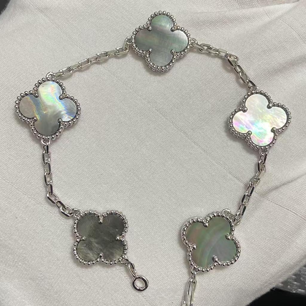 Nouă Versiune Brățară Trifoi cu Patru Foi Cinci Flori Agat Roșu Natural Sidef Alb Brățară Dama Brățară Laser