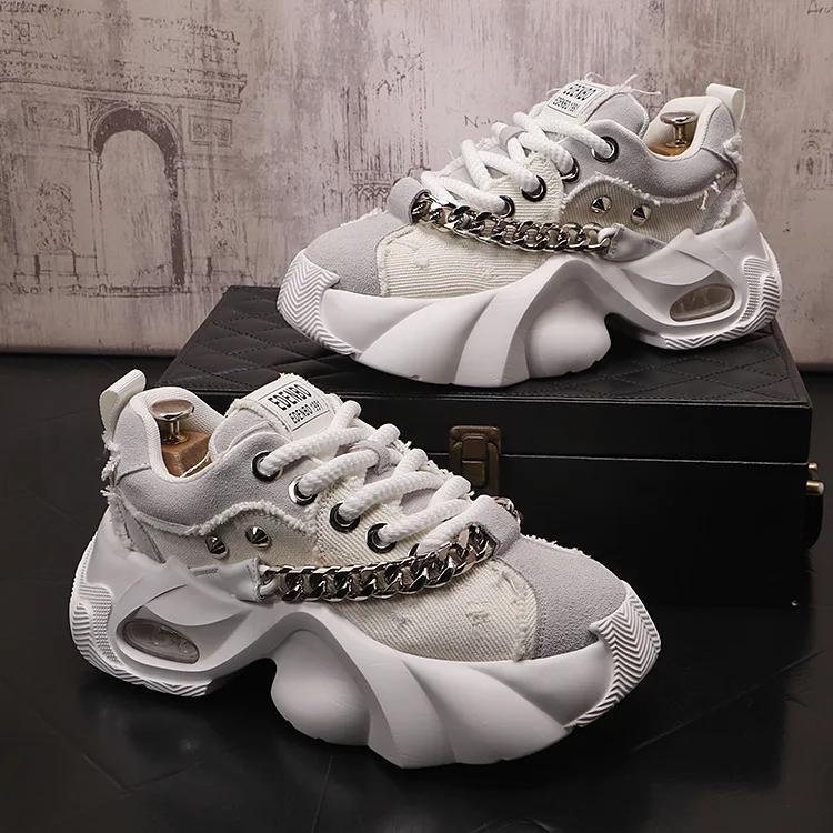 

Кроссовки мужские дизайнерские спортивные туфли модные повседневные из микрофибры кожа ткань дышащие высокие туфли на плоской платформе 39