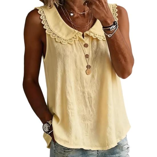 

Women Tops Lapel Buttons Half Placket Sleeveless Pullover Tops Pure Color Loose Fit Breathable Casual Shirt Daily Wear S світло-жовтого кольору