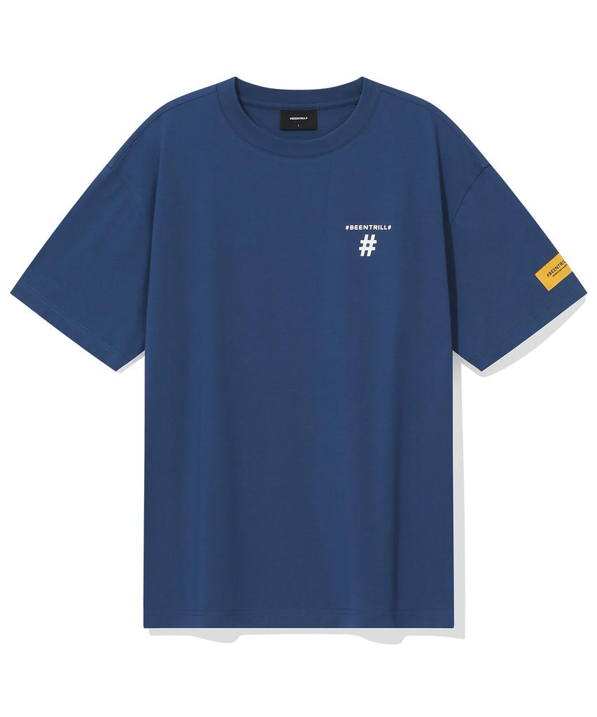 BEENTRILL Taping Hashtag Oversized Short Sleeve T-Shirt (Blue)