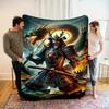 Warrior and Dragon Pattern Flannel Printed Blanket Suitable for All Seasons Suitable for Living Room Office Sofa and Travel