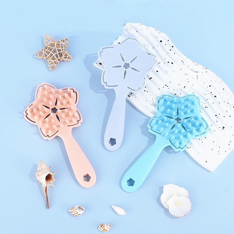 Silicone Shampoo Scalp Hair Massager Shampoo Massage Comb Soft Bath Brush Star Shaped Hallow Shower Brush Comb Care Tool Gift