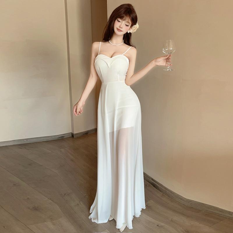 Women's night show sexy mesh stitching thin suspender dress