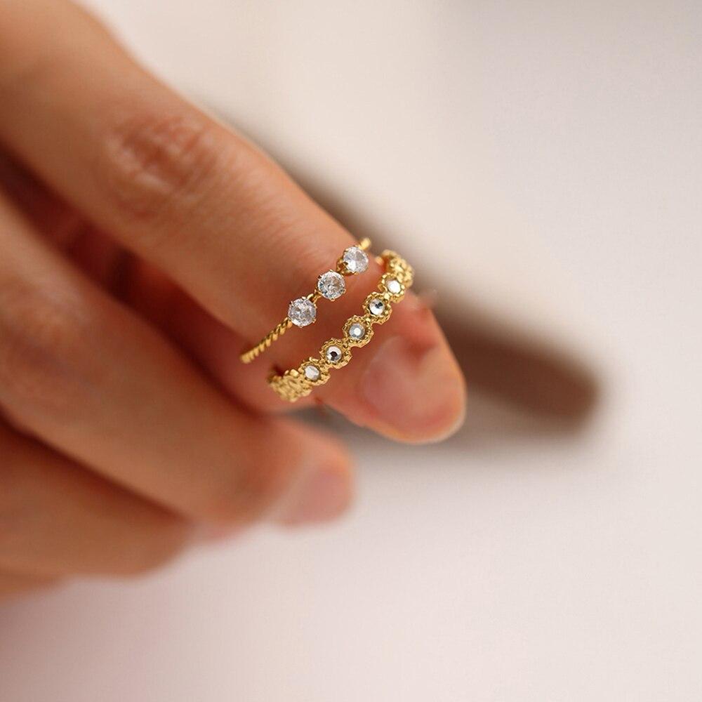 Stainless Steel Rings For Women Men Vintage Adjustable Zircon Thin Finger Ring Wedding Trendy Jewelry