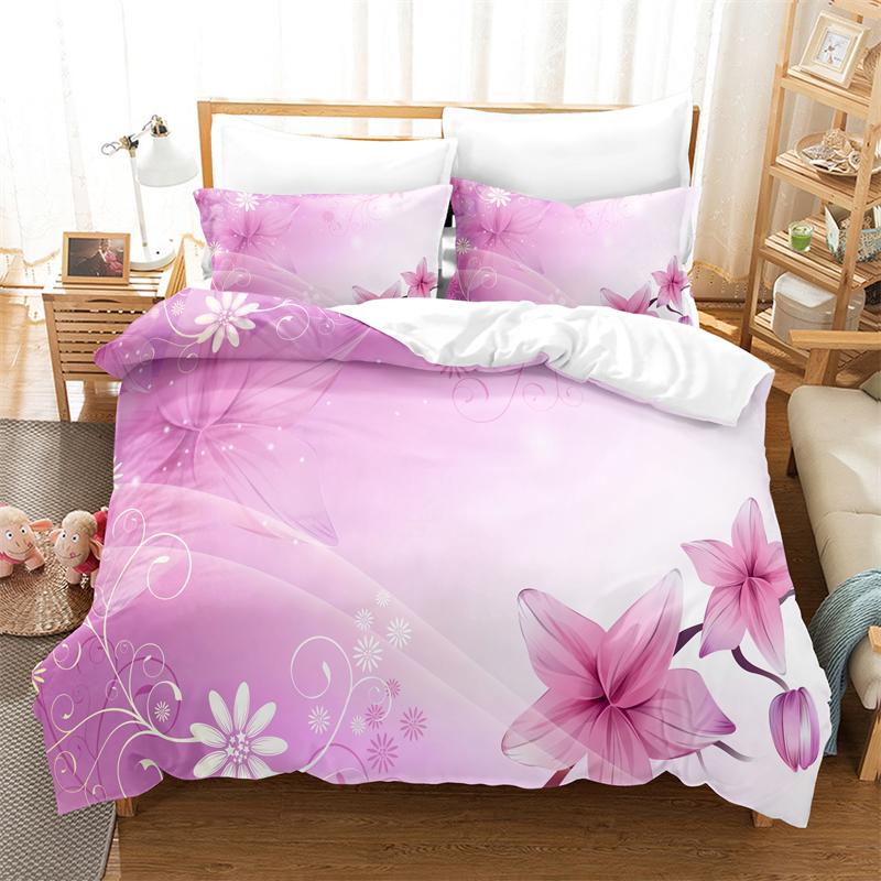 Pink Roses Bedding Set Duvet Cover Set 3d Digital Printing Comforter Cover Queen King Size For Girls Bedroom Fashion Design