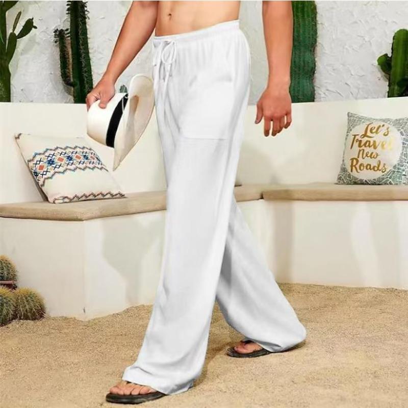 

Autumn Loose Pants with Drawstring Pockets Straight Legs Comfortable and Soft Men s Casual Pants S білий