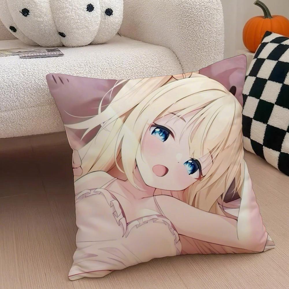 Cute Japanese Visual Novel Anime NNekopara Cushion Cover Throw Pillow Cover Hidden Button Durable Polyester Chair Cushion