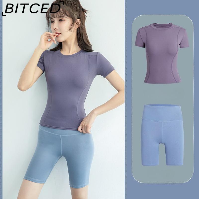 BITCED Damska odzież sportowa Top do jogi - Dopasowana kurtka z krótkim rękawem Zestaw do siłowni, biegania - Szybkoschnąca odzież treningowa na wiosnę, jesień, lato