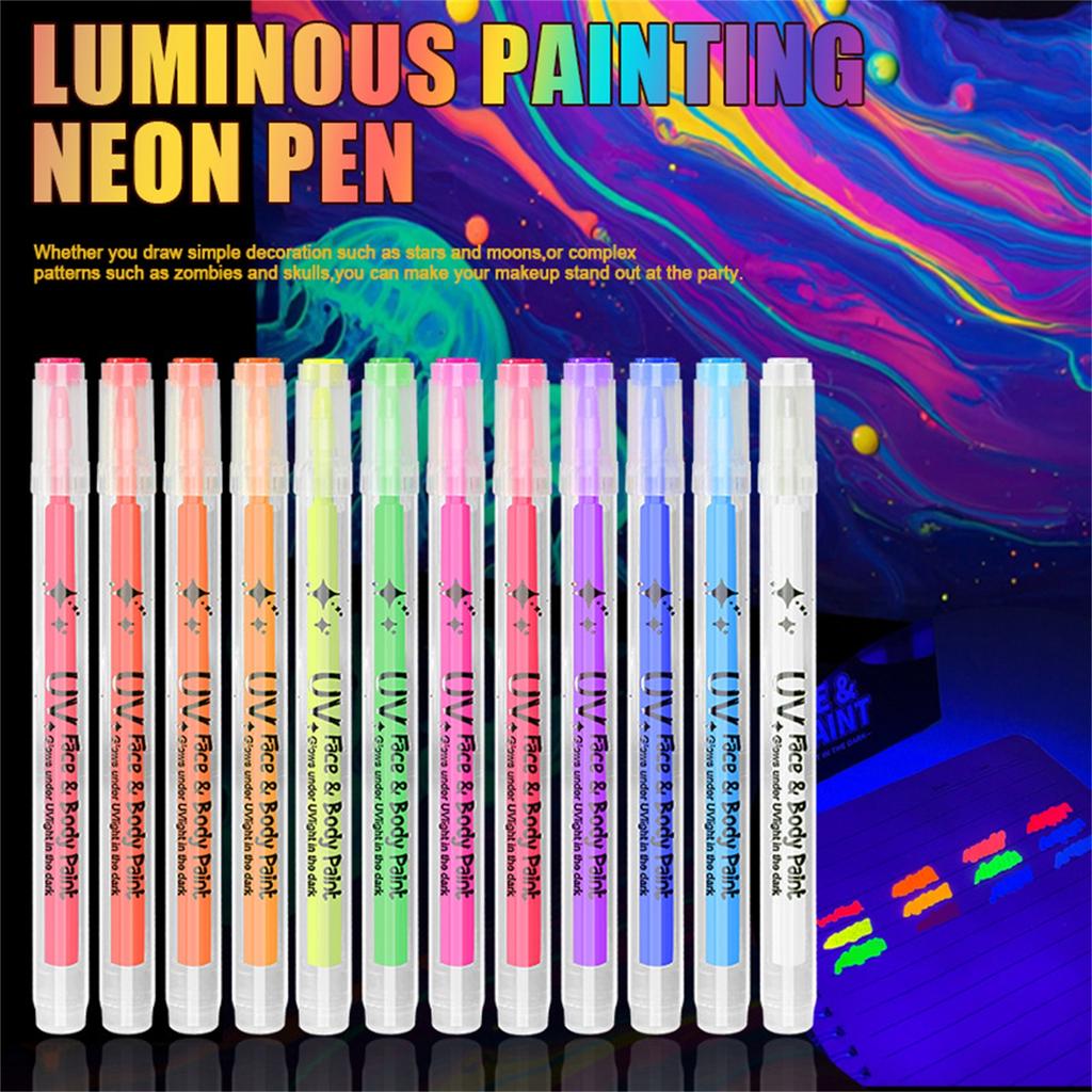 12 Color In The Dark Body And Face Paint Pens  Glow-in-the-dark Acrylic Pens  Creative Pens For Bars And Parties  12*3ml