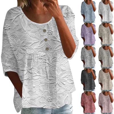 Ľanové košele pre ženy s 3/4 rukávom, zapínanie na gombíky, výstrih do V, letné topy, elegantné, ležérne, roztomilé košele