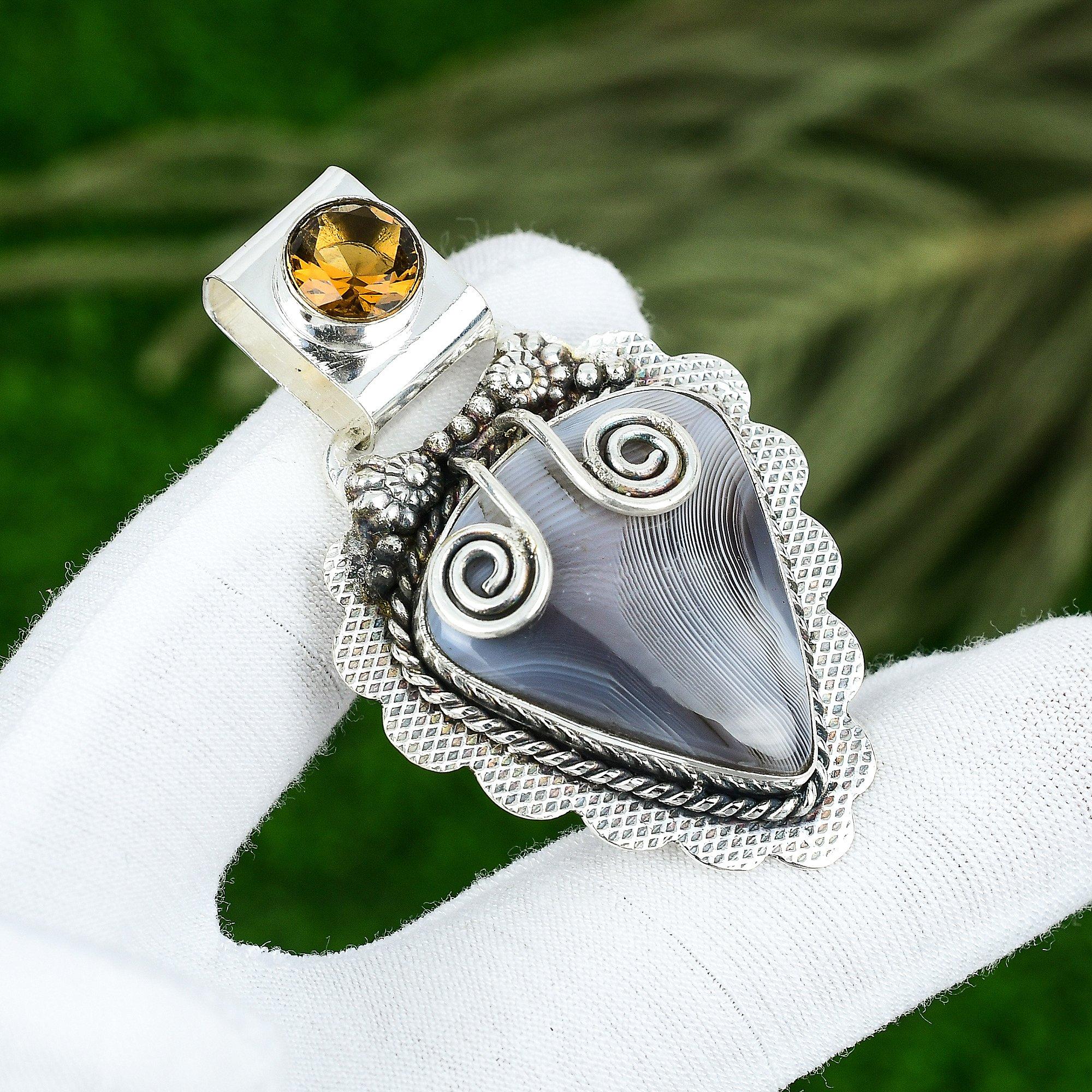 

Подарок для женщин Подвеска Серебро 925 пробы Натуральный Ботсванский агат Драгоценный камень