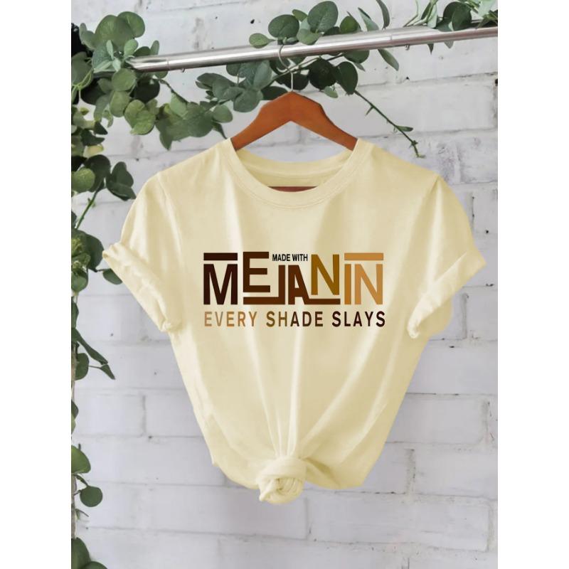 Letter Pattern Printed Pure Cotton T-shirt Summer Short Sleeved Round Neck T-Shirts Women’s