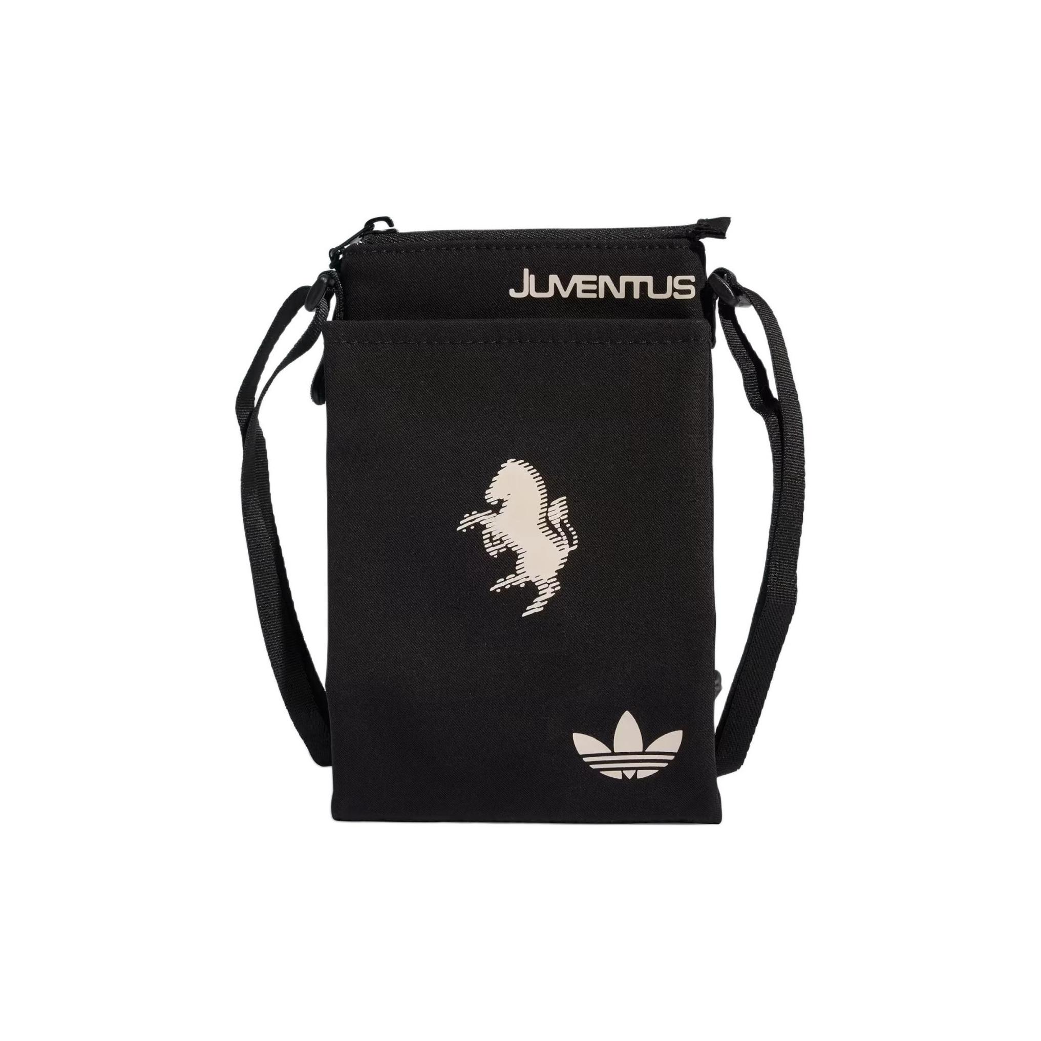 Adidas Originals 0.7L Embroidered Juventus Team Logo Recycled Polyester Travel Storage Bag Unisex bags Black Beige KC3813 Black/Beige